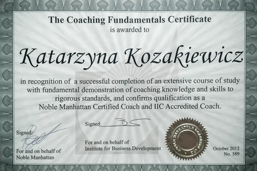 The Coaching Fundamentals Certificate – Noble Manhattan Certified Coach i IIC Accredited Coach, 2012